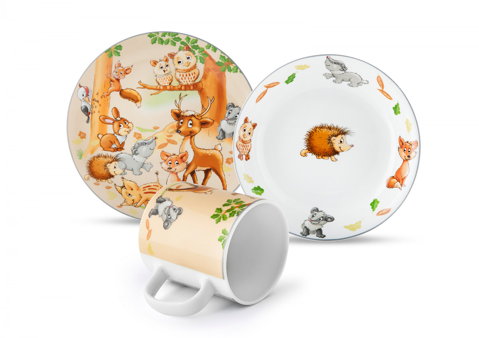 Detský porcelán 3 dielna súprava - lesné zvieratká 