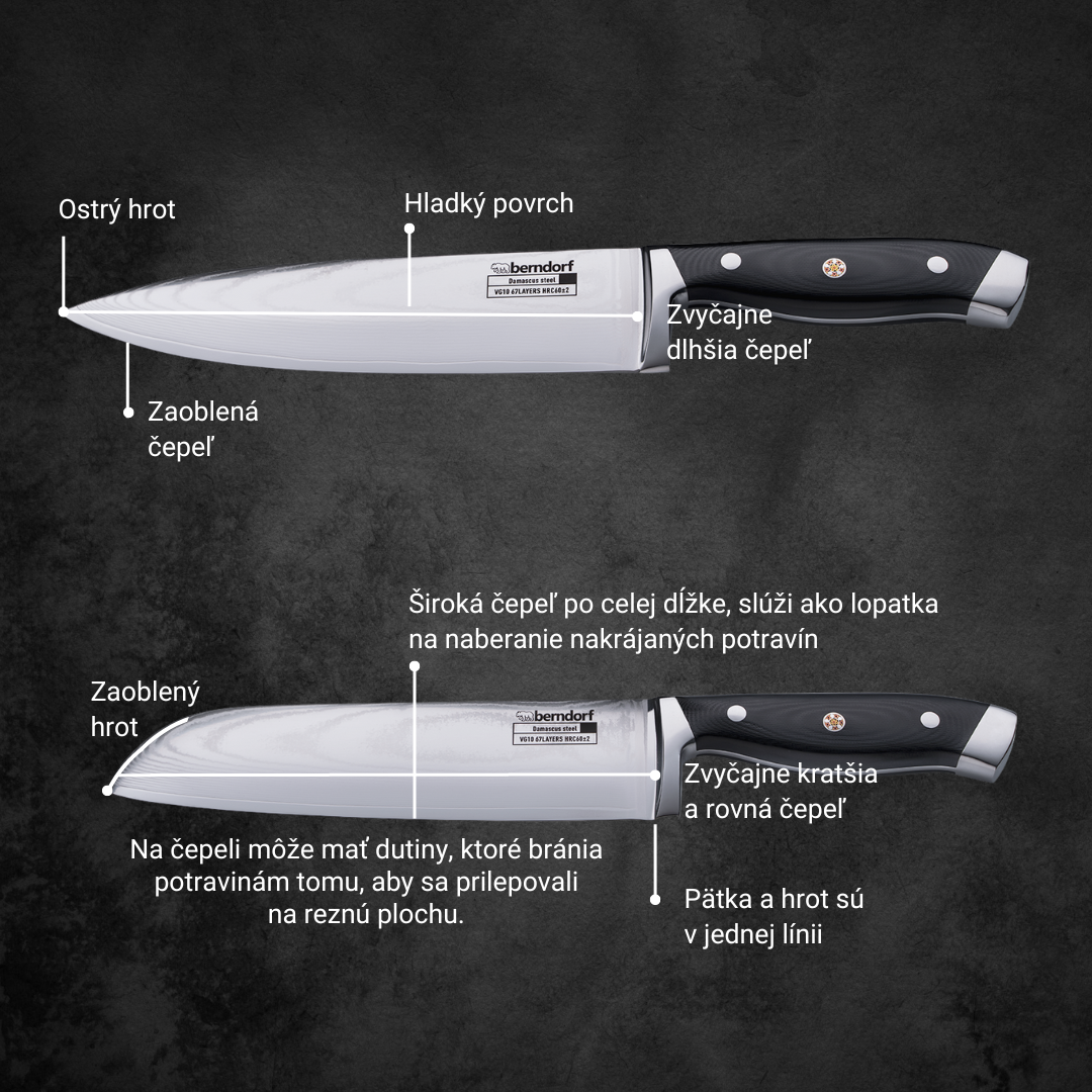 Rozdiely medzi univerzálnym nožom šéfkuchára a nožom Santoku