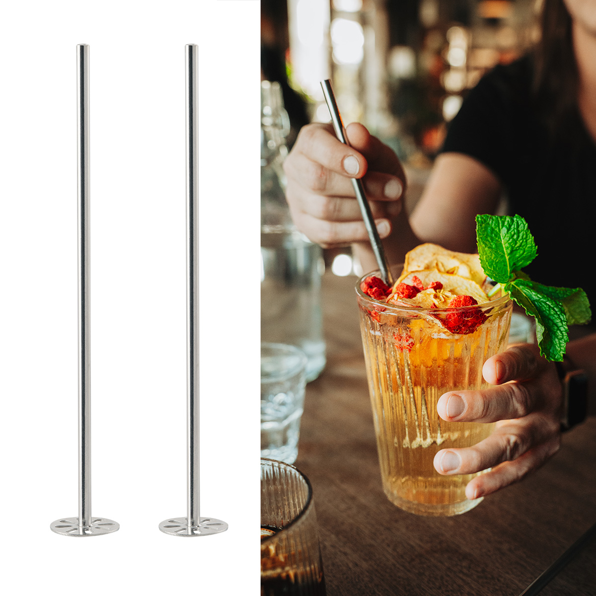 Stainless steel stirrer with beverage crusher 21 cm (Set of 2 pieces)